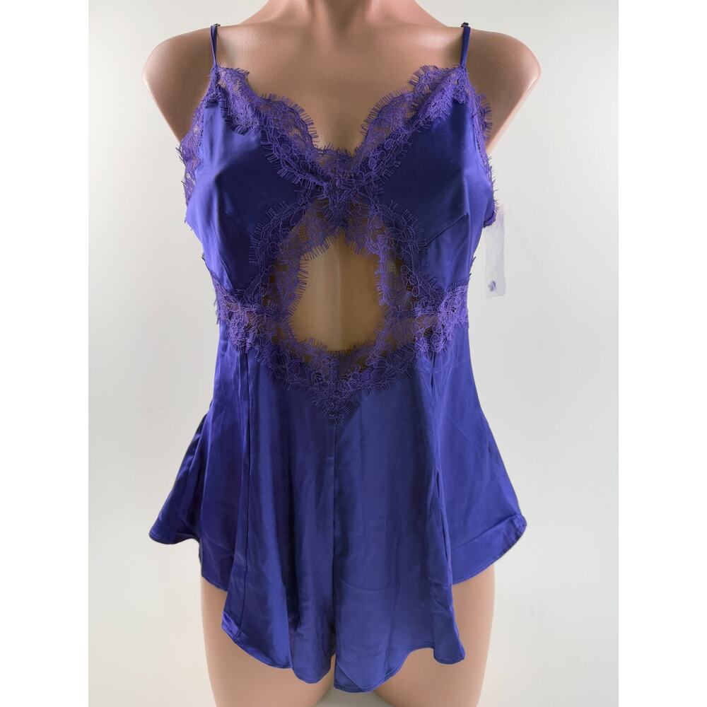Victoria’s Secret Satin Lace Trim Teddy Unlined One Piece Bodysuit Purple XL NWT
